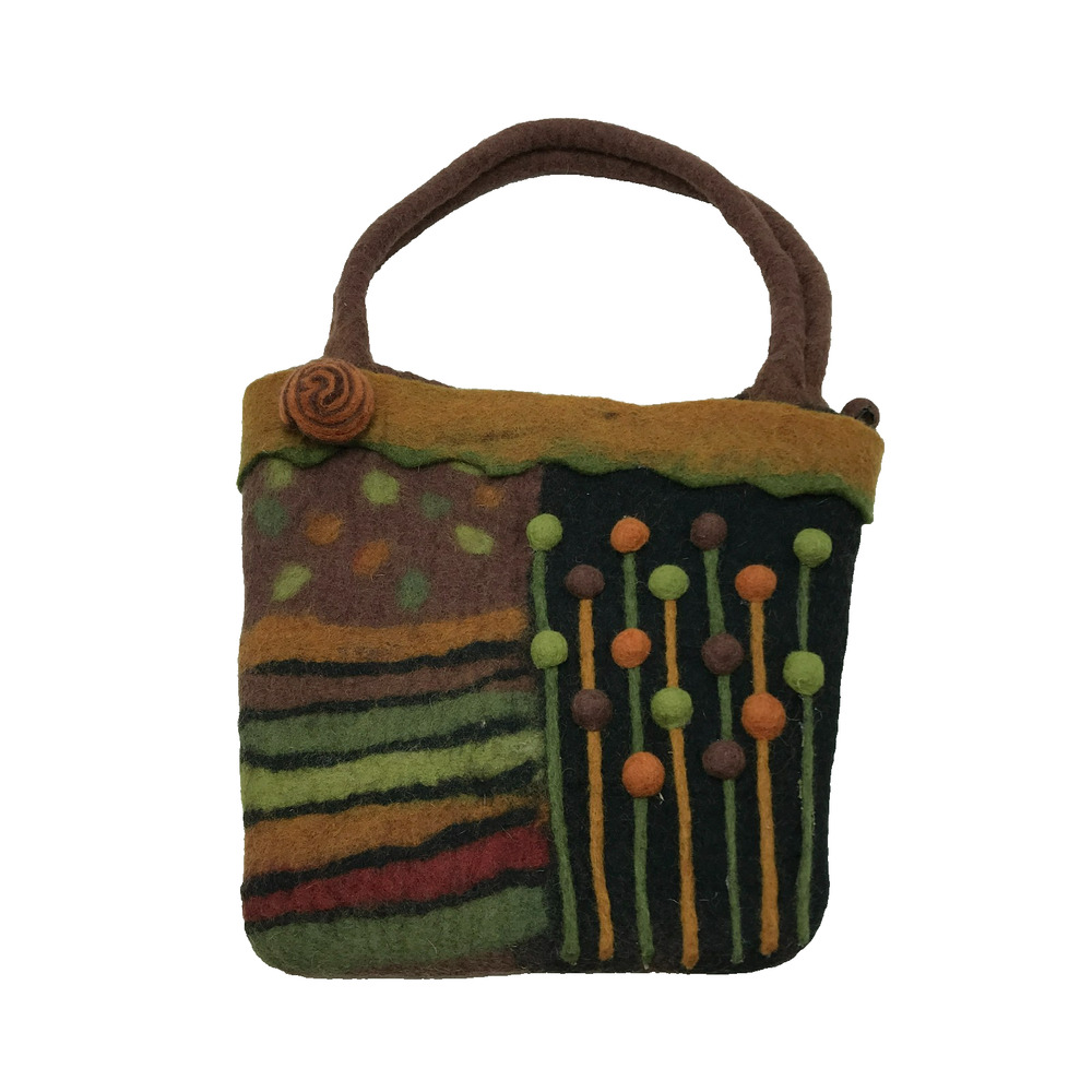 Rising Tide 100% Wool Patterned Shoulder Bag Purse Boho Hippie Brown Two Strap